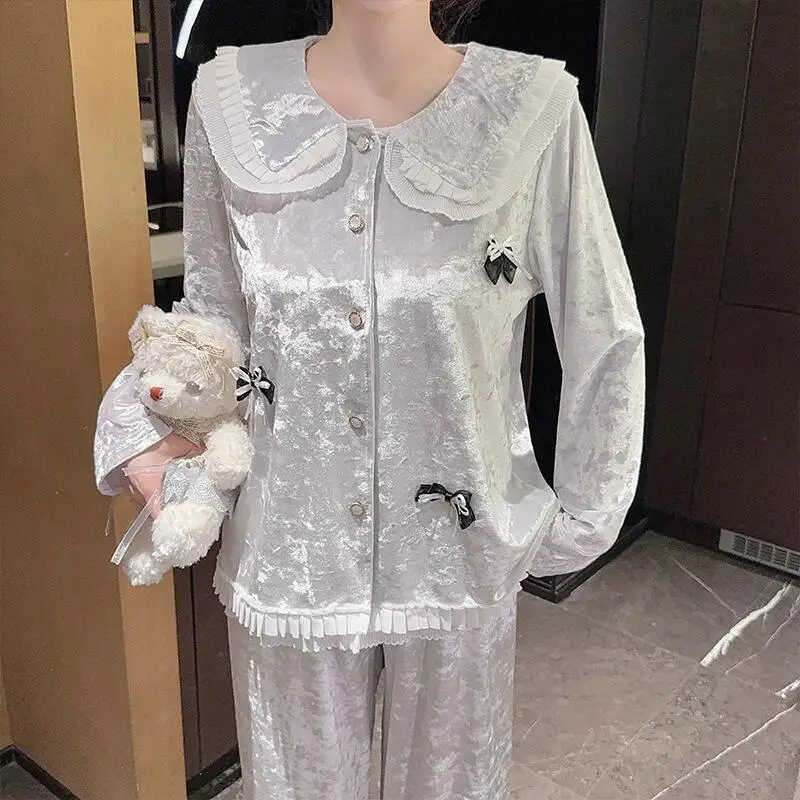 ホットな新作レディース肌に優しい快適なパジャマ2025キュートなドールカラー秋冬高級ファッションホームファニッシングセットギフト