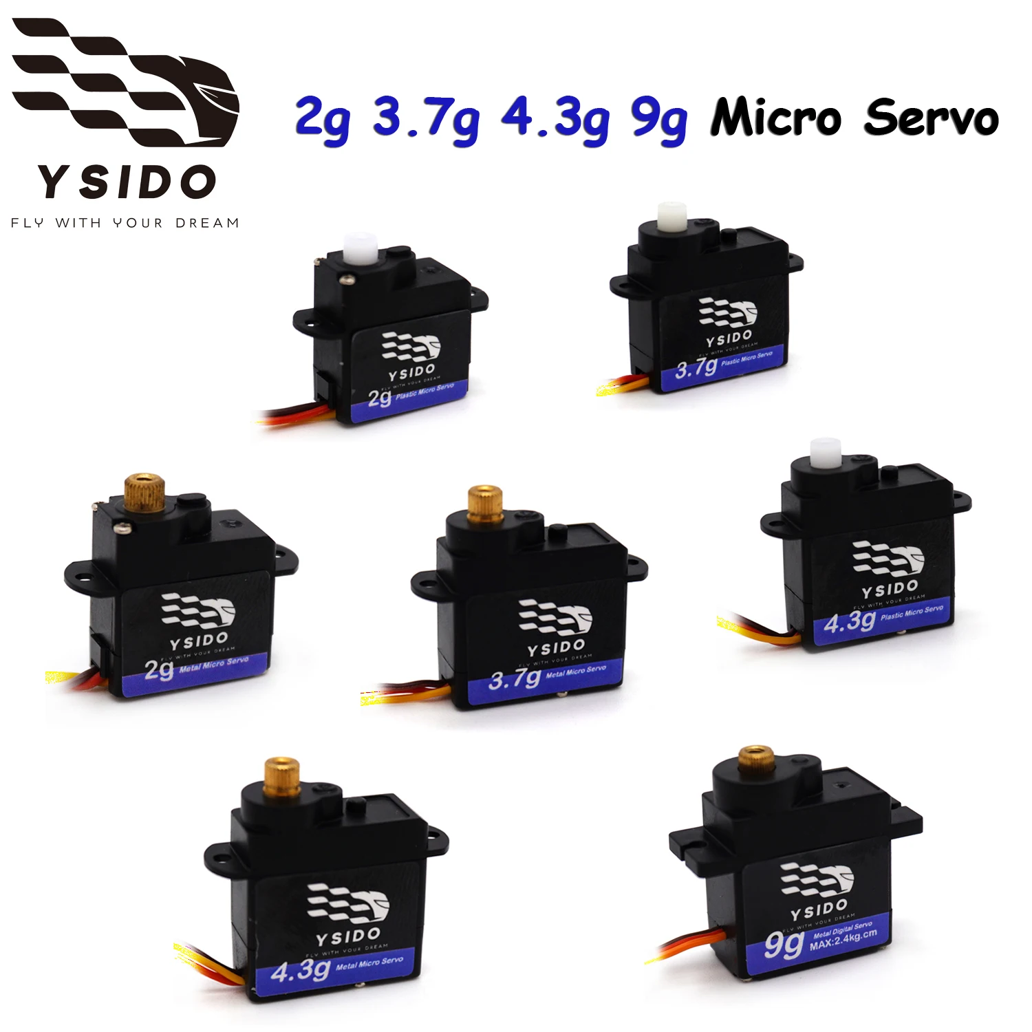 YSIDO 2g 3.7g 4.3g 9g Micro Servo JST 2.0mm 1.25mm Dupont Plug for RC Mini Fixed Wing Aircraft Plane Drone Helicopter RC Car