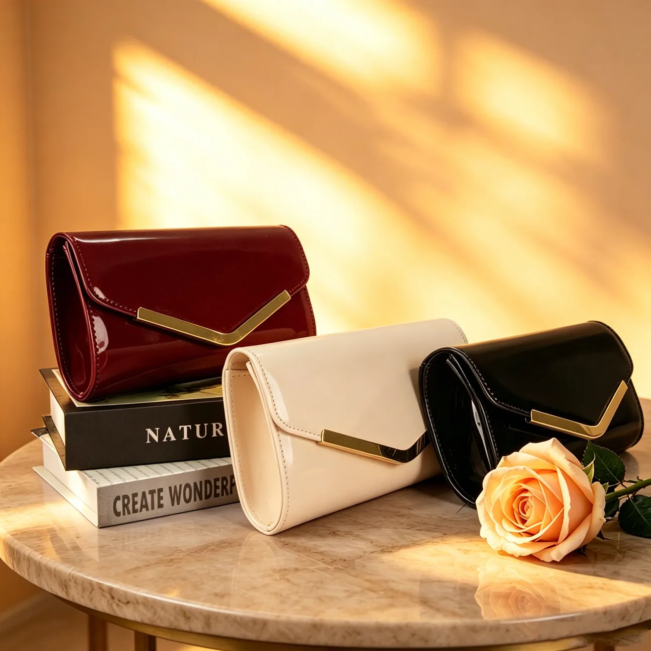 Elegant Patent Leather Evening Clutch Bag for Women Luxury Party Purse Wedding Prom Shoulder Chain Handbag Envelope Bag
