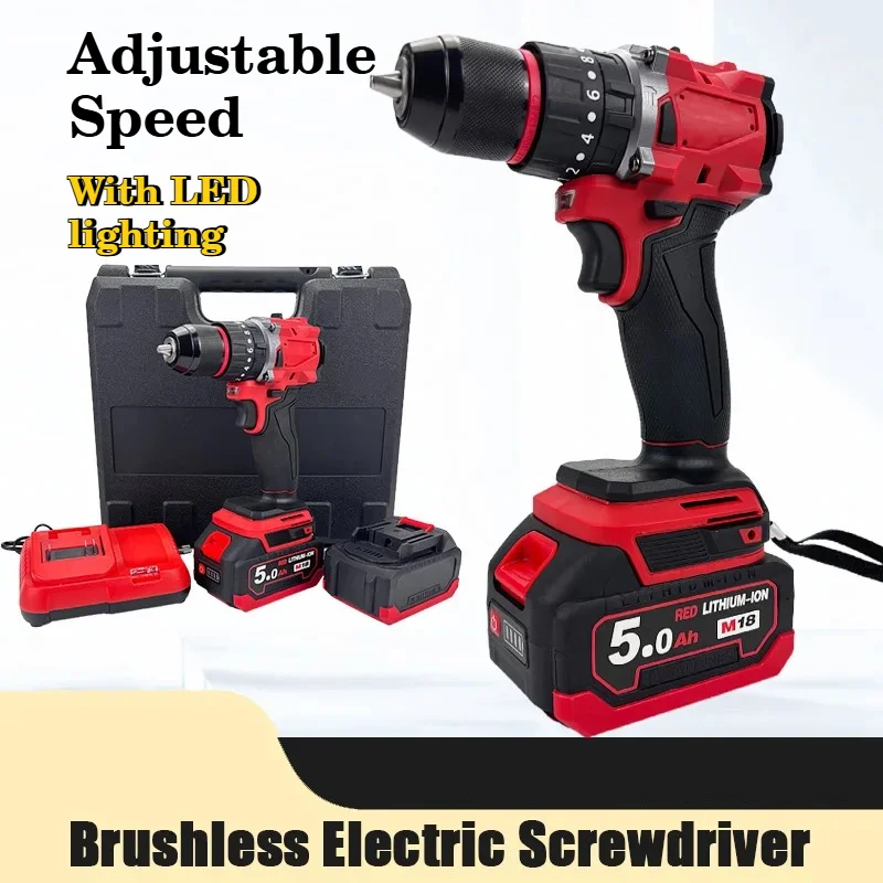 

Brushless Drill Set Rechargeable Electric Screwdriver with 2 Batteries and Charger Household Hand Drill Set 2 Variable Speeds