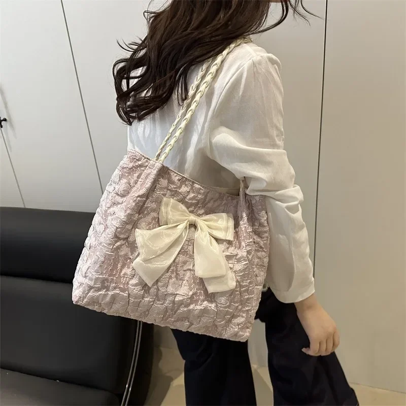 

2025 Новая женская сумка через плечо с уникальным бантом - кошелек-тоут с цветными блоками - стильная повседневная сумка для повседневных прогулок