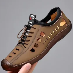 New Summer Men Sandal Hollow Casual Sneakers Male Outdoor Non-slip Beach Sandals Slip-On Casual Shoes for Man Soft Flat Shoes