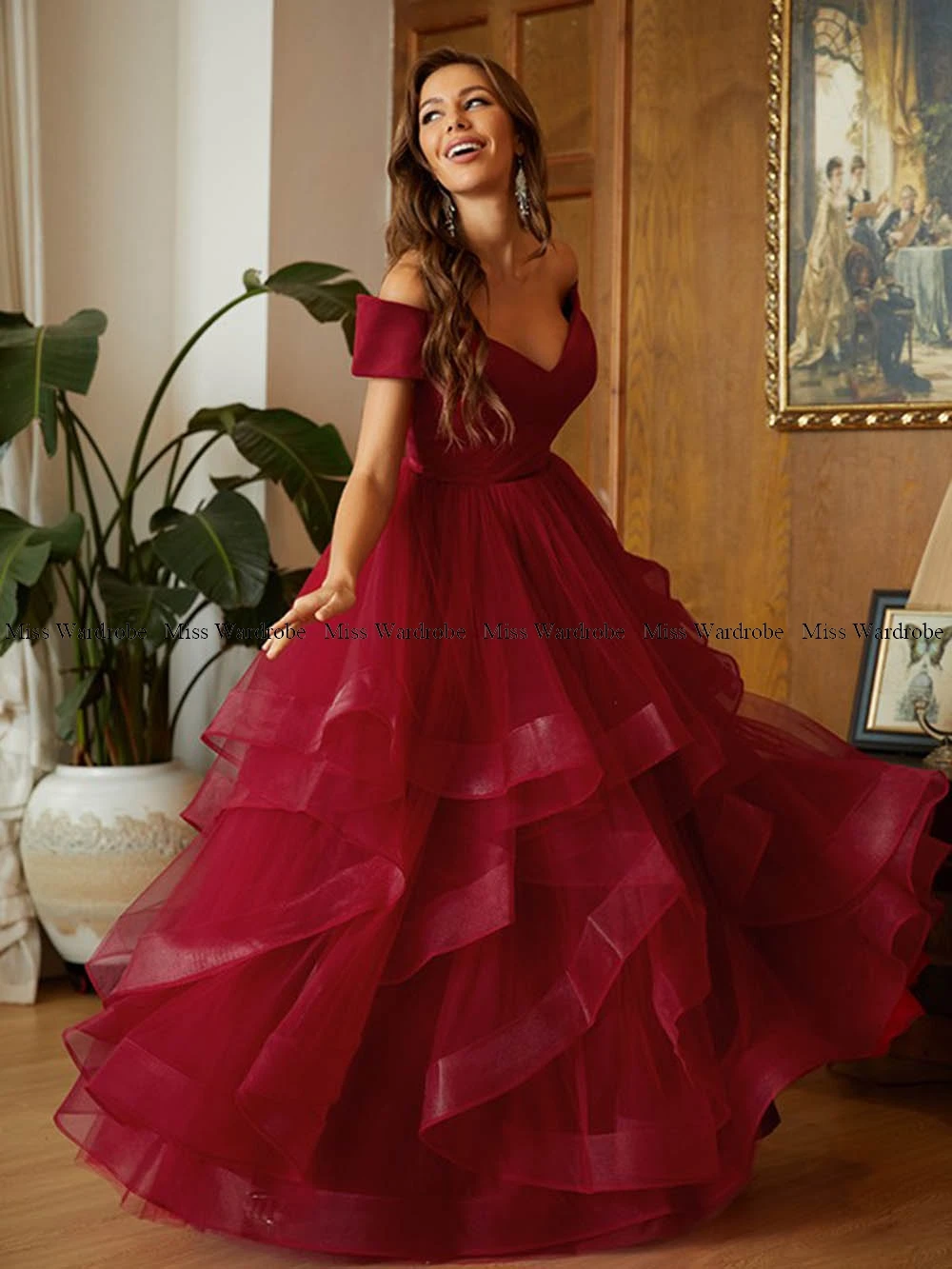 Elegante borgonha vestidos de noite longos fora do ombro organza babados a linha princesa formal baile de formatura festa vestidos de baile customize