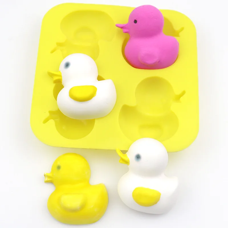 4-hole Little Yellow Duck Silicone Cake Mold Ice Grid Handmade Soap Bread Ice Cream Mousse Dropping Gel Gypsum Doll Mold