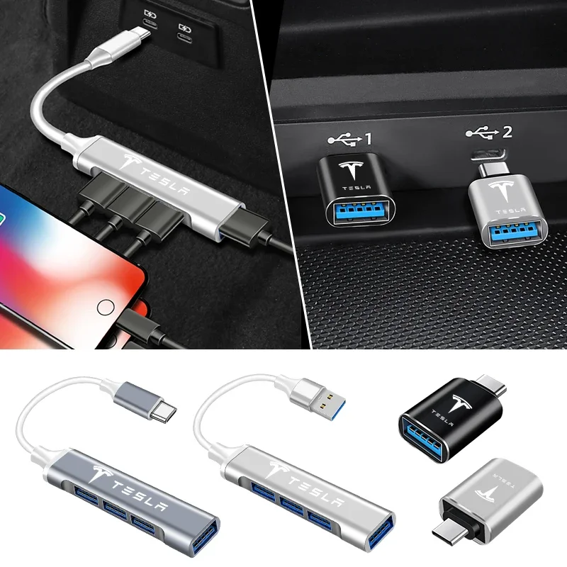 Type-C Docking Station Usb 3.1 VGA to Computer Converter Hub USB Splitter Multi-Port For Tesla Model 3 Y X Interior Accessories