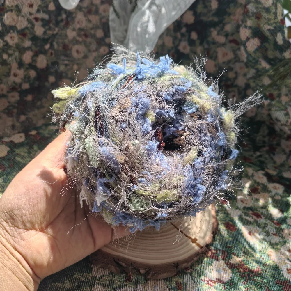 50g Frosty Blue Forest Fluffy Hand-mixed Yarn Imitation Marten Long-haired Yarn Crochet Scarf Hat Vintage Style Handmade Yarn