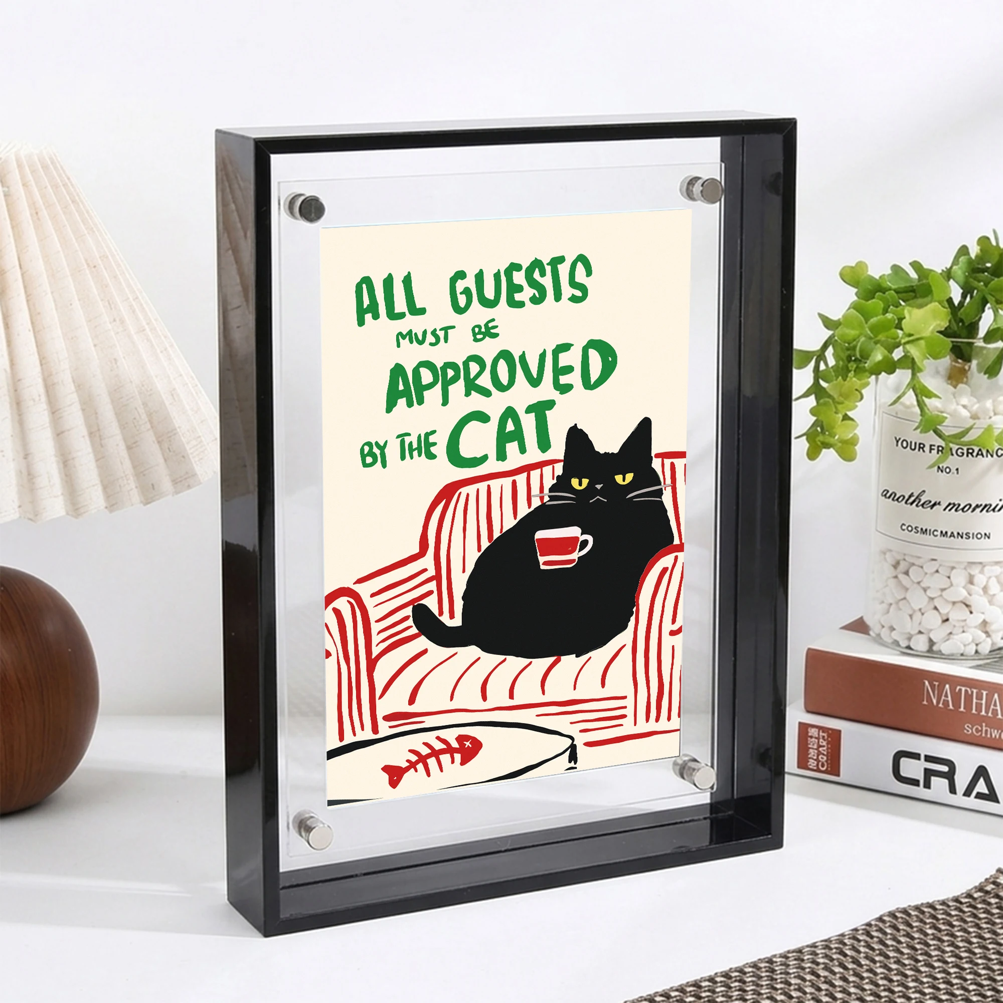 Acrylic Black Cat Sit Sofa Poster Frame For Wall Decorative Home Living Room Bedroom Decorative Square Rectangle Picture Frame