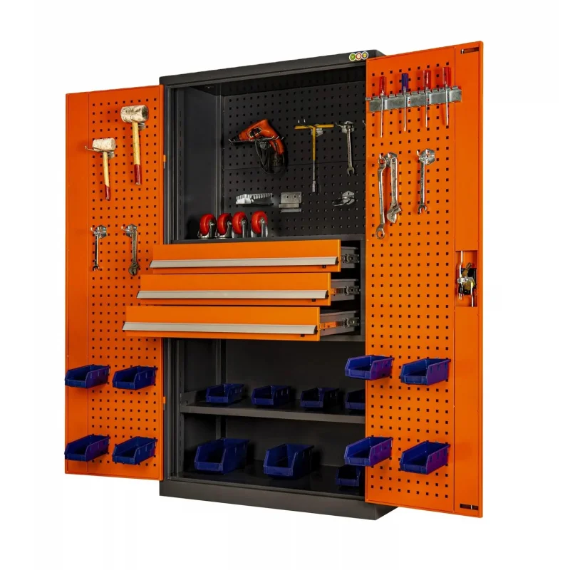 custom.PULAGE Industrial Versatile 71inch Orange Cabinet Drawers, Pegboard, and Focused Organization Solutions