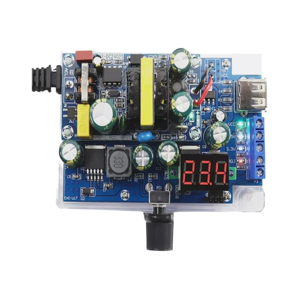 Green Adjustable DC Power Supply Module with Digital Display for Circuit Experimentation and Component Testing