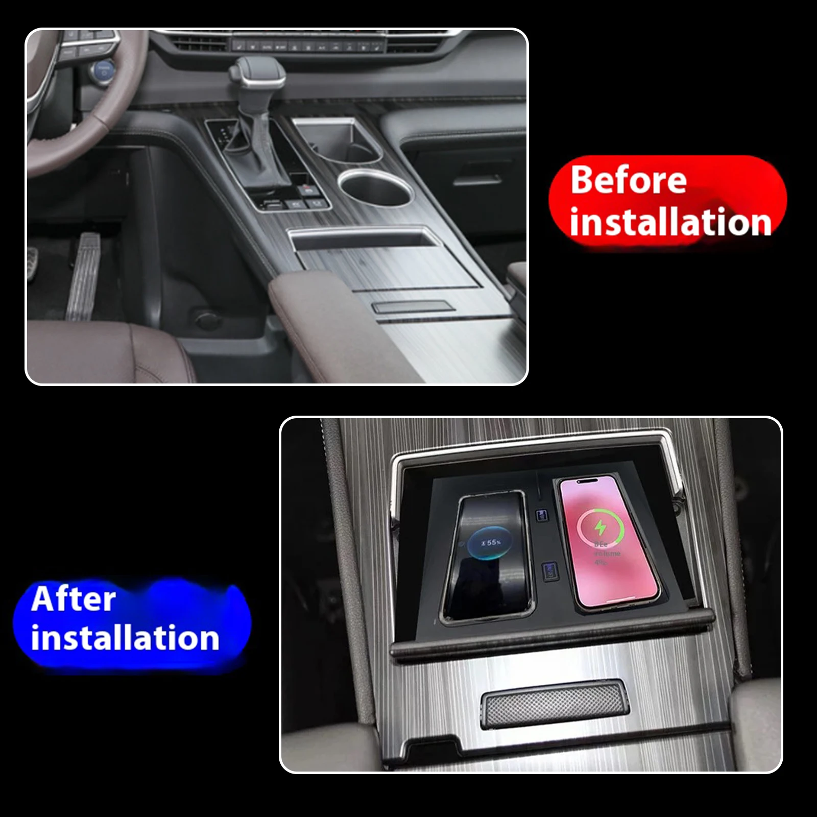 2 Din for Toyota Sienna 2022-2024 Car Wireless Mobile Phone Charger Center Console Storage 18W iphone fast charge plate holder