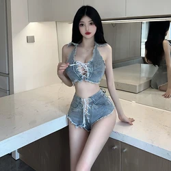 Sexy Lingerie Jeans Bra Panty Suit Set Lacing Jean Set Hot Pant Pajamas Underwear Sexy Night Club Wear Women Girls