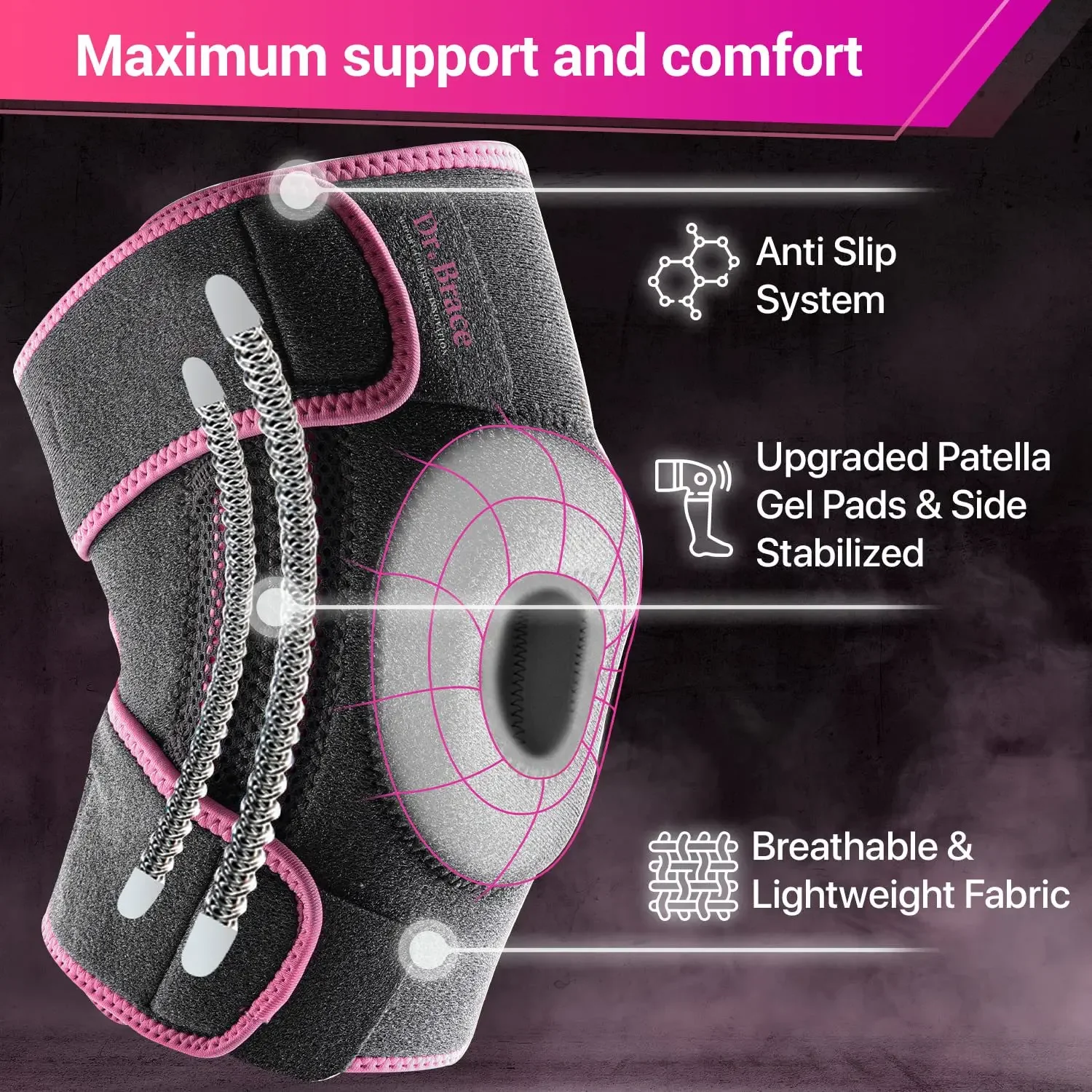 Knee Brace with Side Stabilizers & Patella Gel Pads for Maximum Knee Pain Support and Fast Recovery for Men and Women