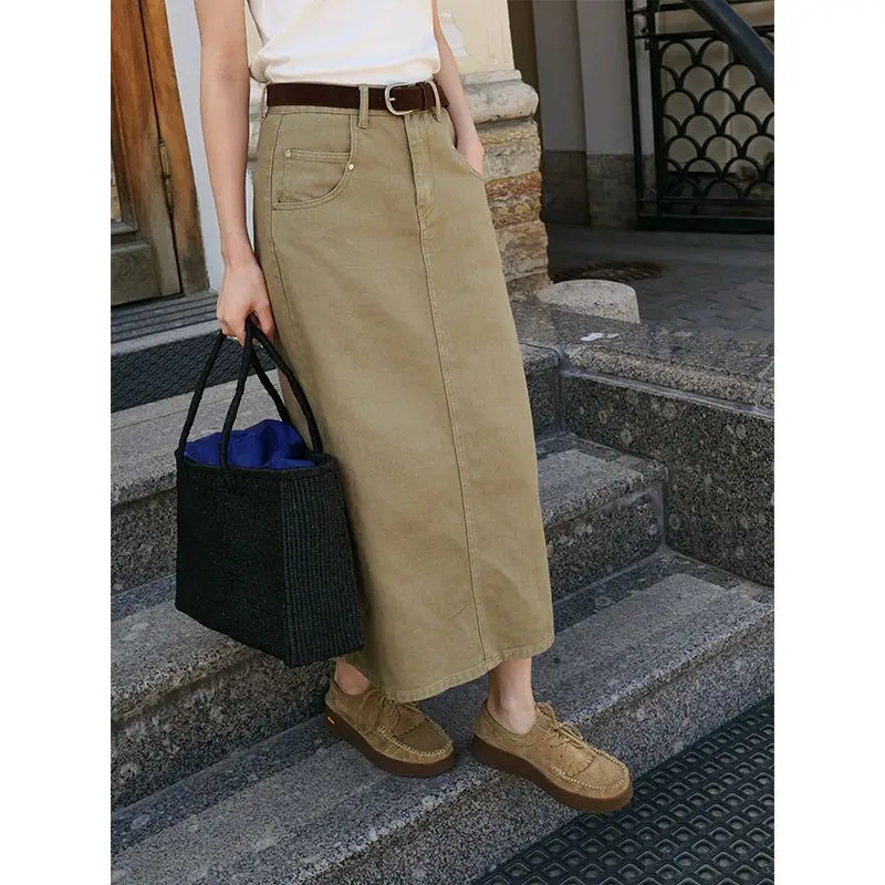 

Acme2025 Осенняя новая универсальная джинсовая юбка H-образной формы с высокой талией, удобная повседневная юбка до середины икры с широкими штанинами