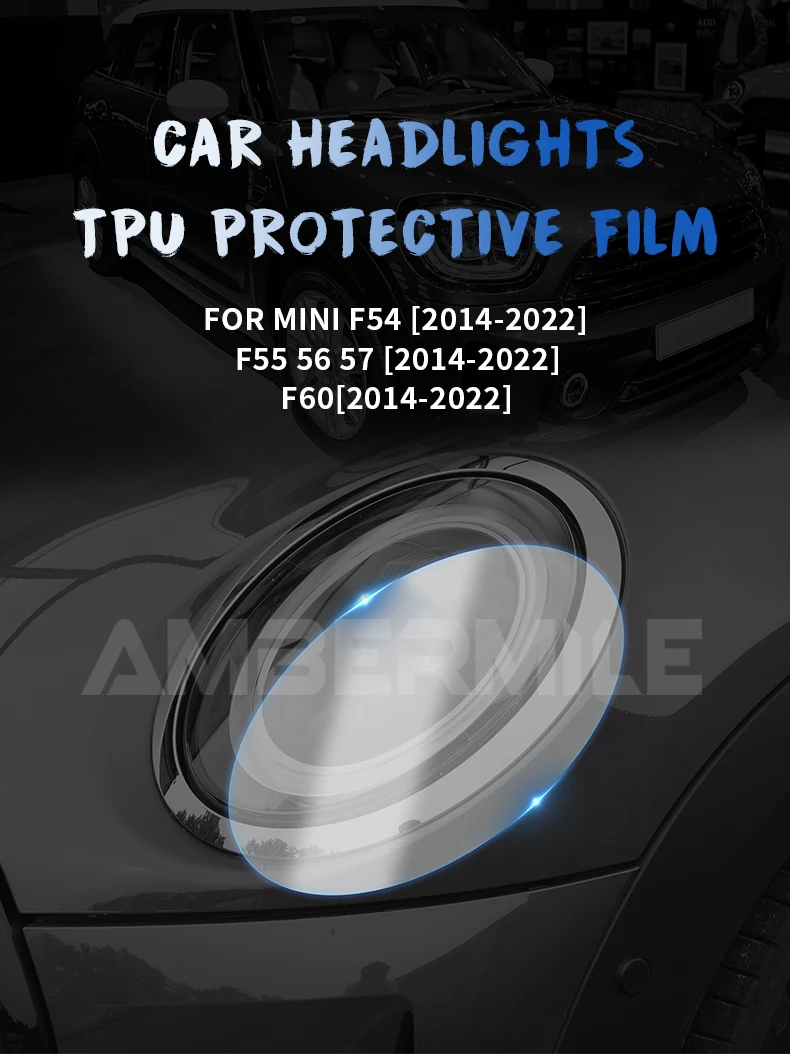 Für MINI Cooper F54 F55 F56 F57 F60 TPU Schwarzgetünkte Transparente TPU Scheinwerfer-Schutzfolie Modifikations-Farbwechselfolien – Detail 1