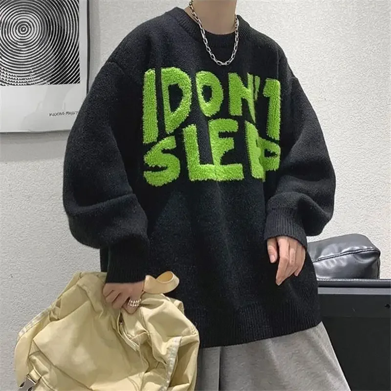 LIBIELIY Fashion O-Neck Loose All-match Embroidery Letter Sweater Men's Clothing 2025 Winter New Korean Pullovers Casual Tops
