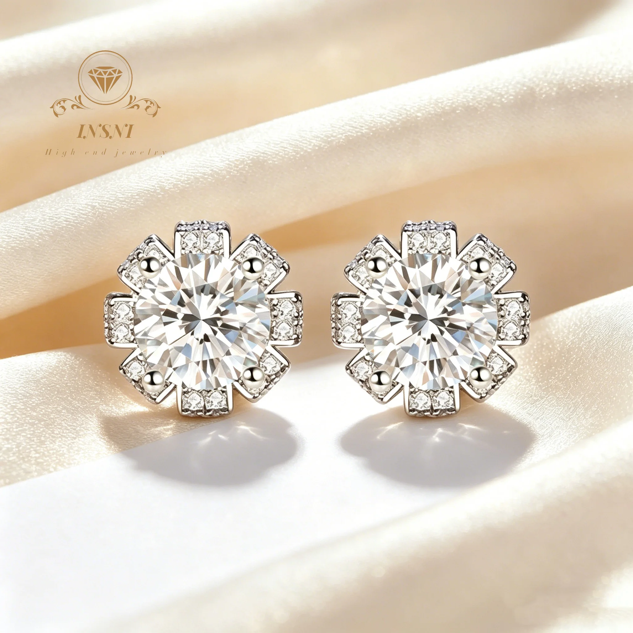 1ct Moissanite Stud Earrings Atmospheric Petals Bullet Threaded Earplugs Moissanite Affordable Light Luxury Jewelry Gift