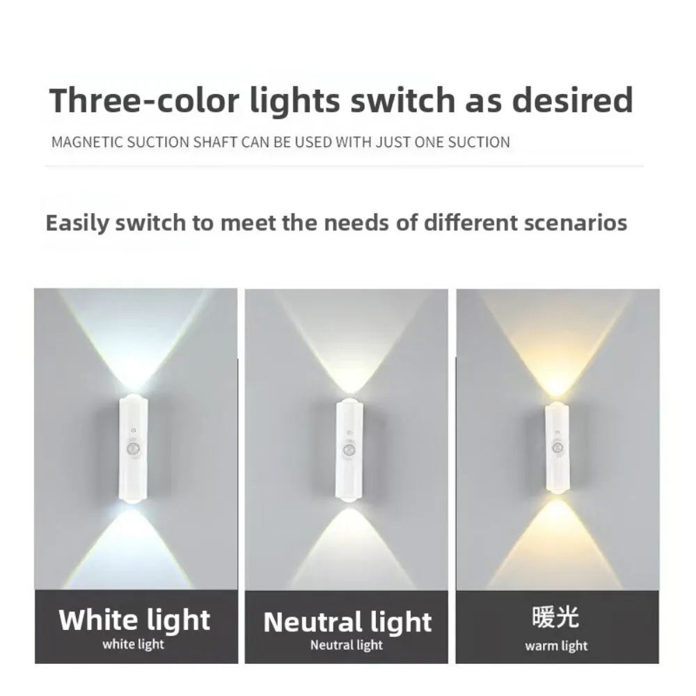 ضوء ليلي بمستشعر مغناطيسي لجسم الإنسان بدون مثقاب قابل لإعادة الشحن مع تصميم عين القطة لدرج مدخل غرفة النوم #6