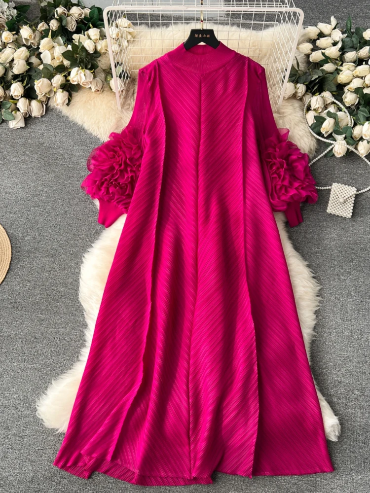 Elegant Oversized Party Dress Women Three-dimensional Floral Long Sleeve Loose Long Dresses Ladies Spring Summer Vintage Robe