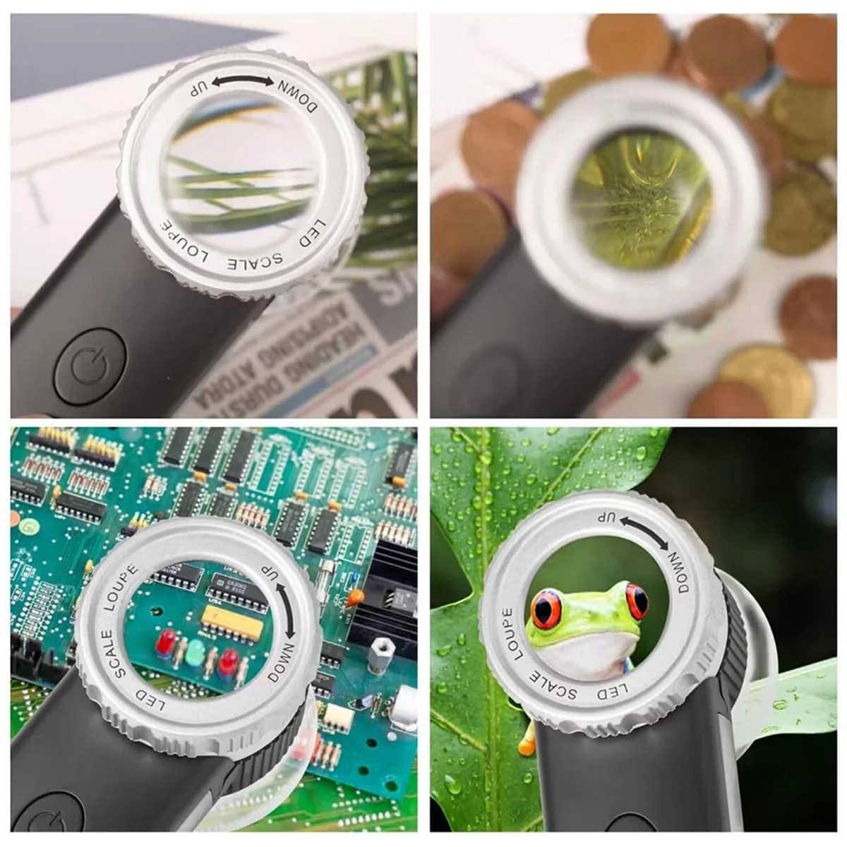 A22I 30X Perhiasan Pembesar dengan 7 Lampu, Kaca Pembesar Genggam Lipat USB Isi Ulang dengan Senter Penilaian Giok