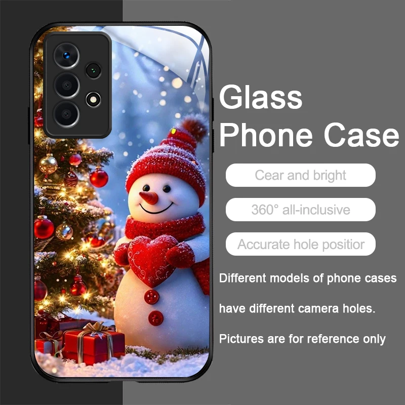 لطيف الشتاء ثلج شجرة عيد الميلاد نمط الزجاج المقسى قضية الهاتف لسامسونج غالاكسي A56 A55 A54 A53 A52 A36 A14 A15 5G غطاء