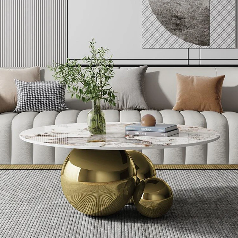 Designer Gold Black Center Base Table Living Room Furniture Stainless Steel Home Impact Space Marble Modern Coffee Table Round