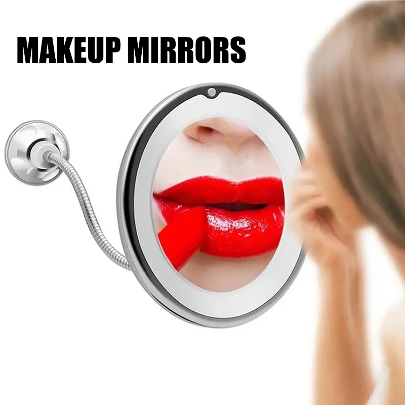 Flexible Gooseneck Makeup Mirror With LED Light 10X Magnifying Mirror Suction Cup Bright Diffused Light And 360 Degree Swivel