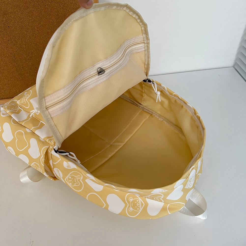 Backpack for Students Heart Pattern Book Bag Nylon Adjustable Strap Shoulder Bag Large Capacity Rucksack