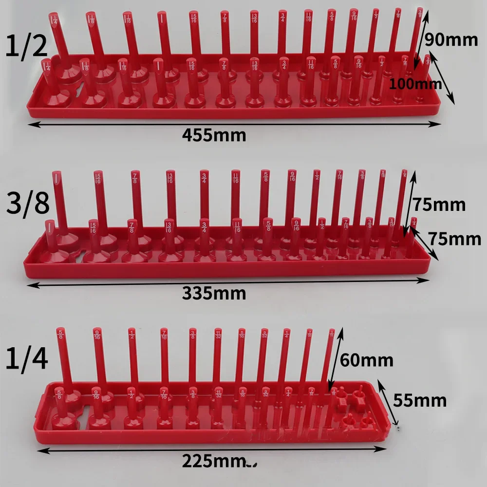 3/6 pz manicotto di plastica supporto metrico presa imperiale vassoio presa organizzatore casa portautensili vassoio per 1/2 pollici 3/8 pollici 1/4