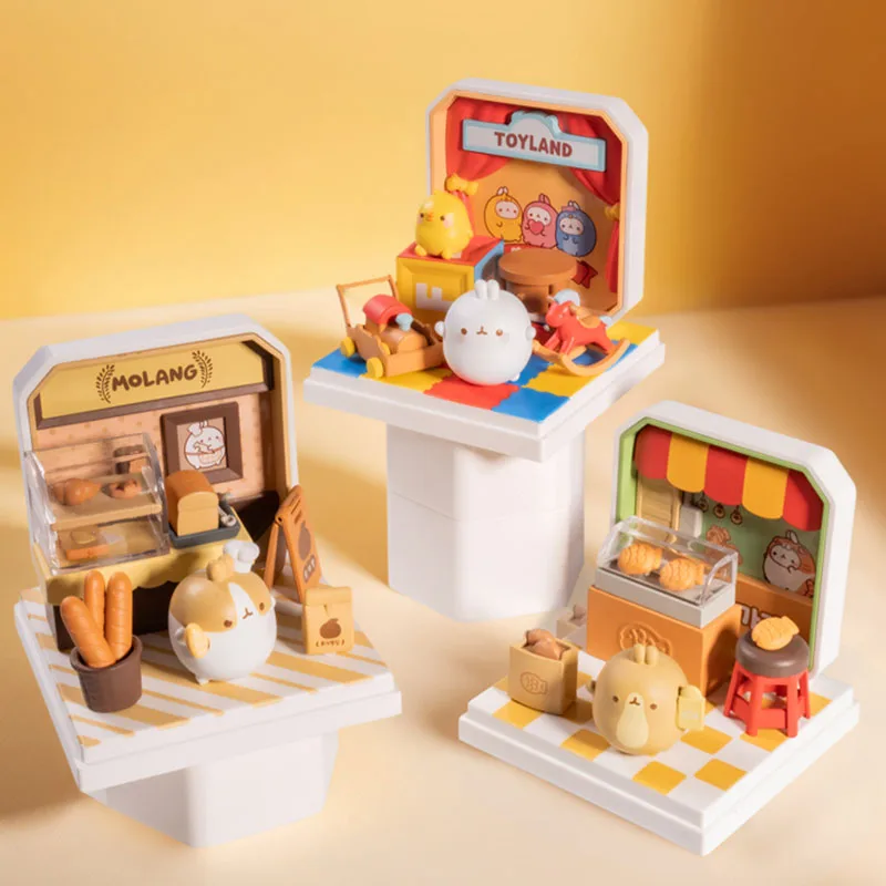 Kawai Molang Kelinci Lucu Toko Mini Tren Kotak Buta Seri Gambar Mainan Anak-anak Model Ornamen Desktop Hadiah Ulang Tahun Dekoratif