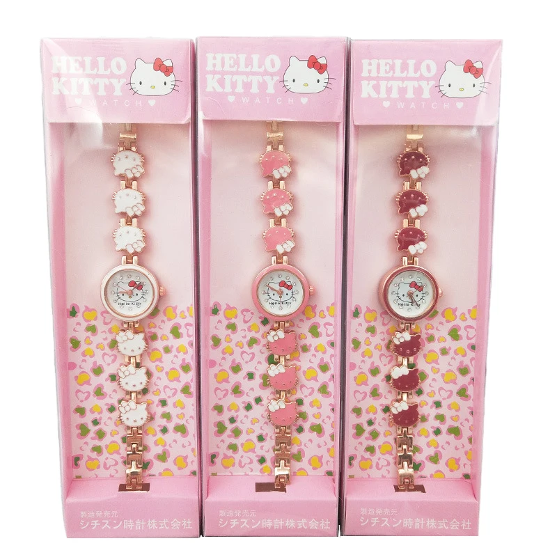 Miniso Anime Cartoon Sanrio Sweet Hello Kitty Head Ragazze Studente Orologio al quarzo Moda Bambini Cintura in lega Orologio Regali di compleanno