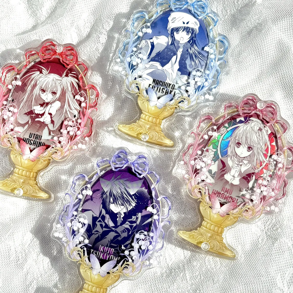 Elegant Lily‑of‑the‑Valley & Butterfly Themed Acrylic Shaker Badge Brick, Layered Decorative Case Frame Oshtu Stand for Pins