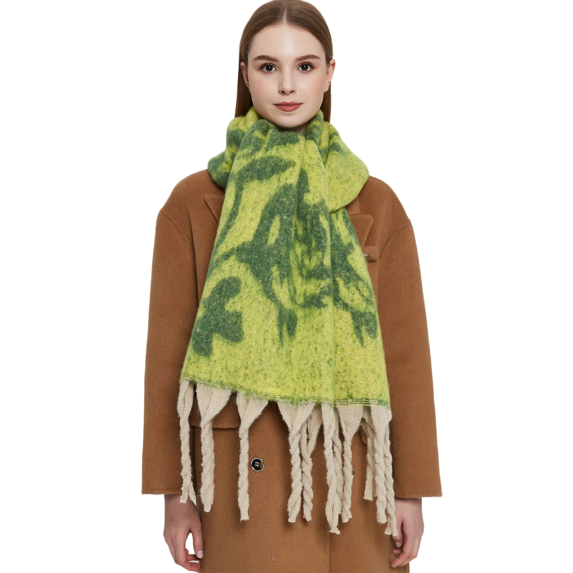 2024 New Fashion Flower Jacquard Shawl Coarse Fringed Scarf Warm RPET Regenerated Fabric Spring Autumn Season Women's Accessory