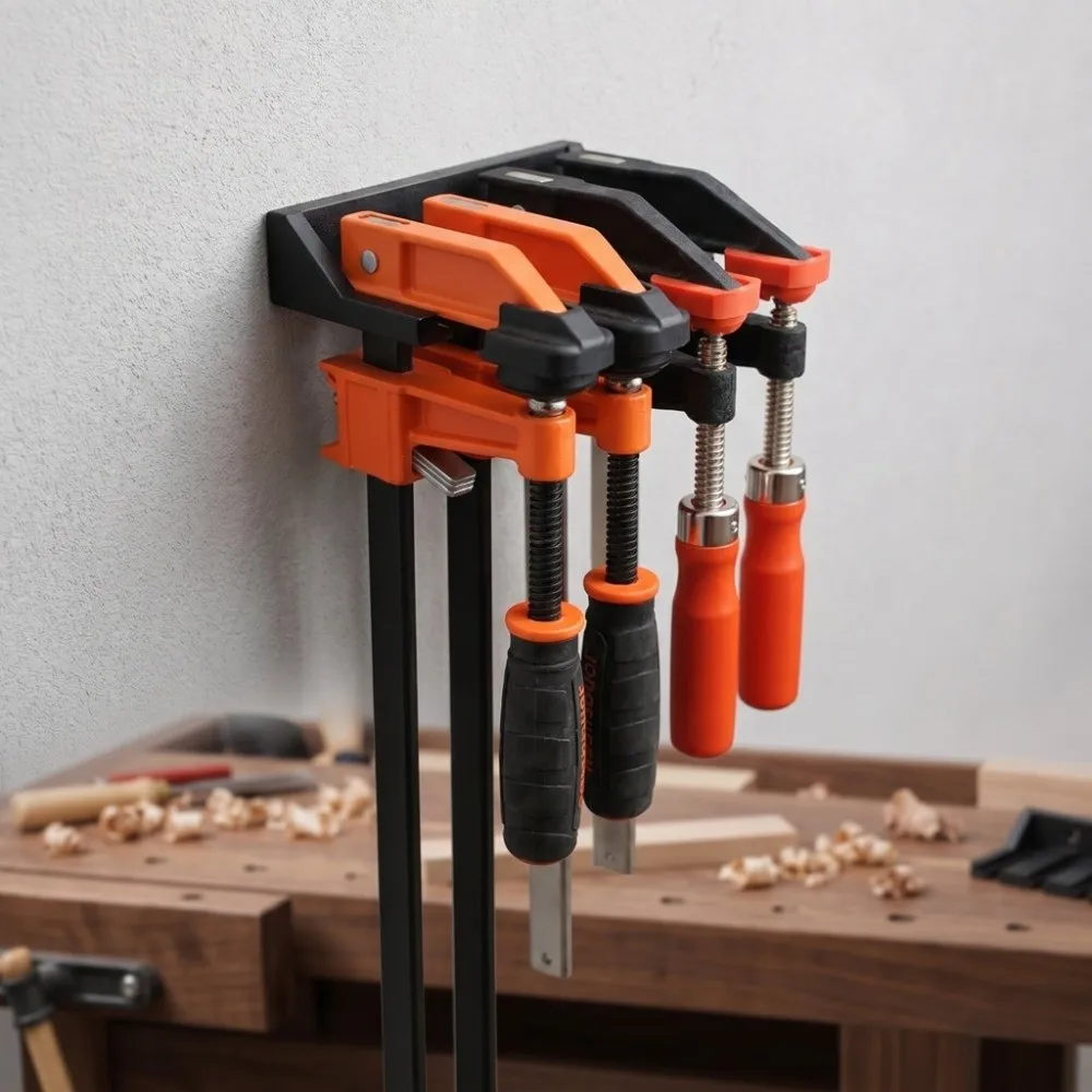 Can Store 4 Heavy-Duty F-Clamps Heavy-Duty F-Clamps Rack Sturdy Structure Utility Shelves Wall-Mounted Tool Rack Anti-Slip