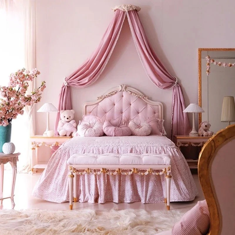 

Розовая кровать принцессы из массива дерева, односпальная кровать для девочек из европейской кожи