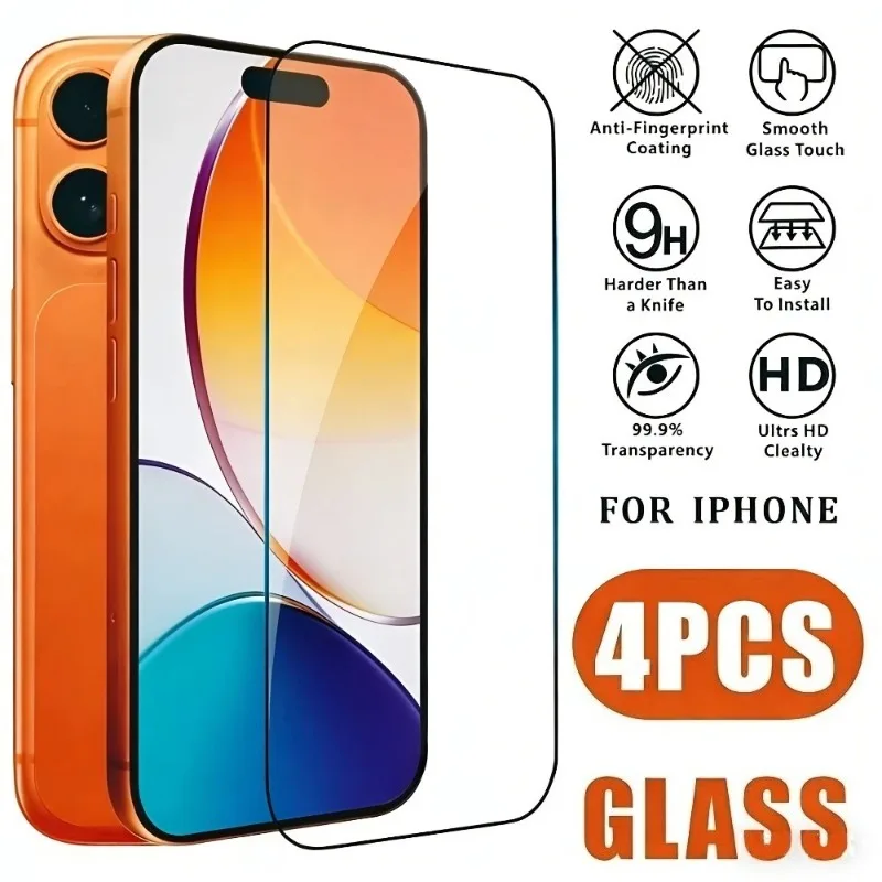 4er-Set Vollbild-Displayschutzfolie für iPhone 17 16 15 14 Pro Max 16 15 Plus Air 13 12 11 Pro XR XS Max – Ultraklares gehärtetes Glas