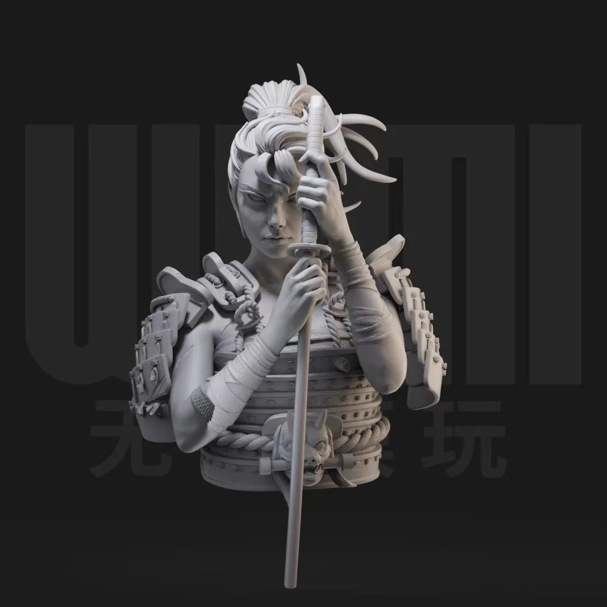 

1/10 Japanese female samurai bust Eastern female character resin white mold GK figure model