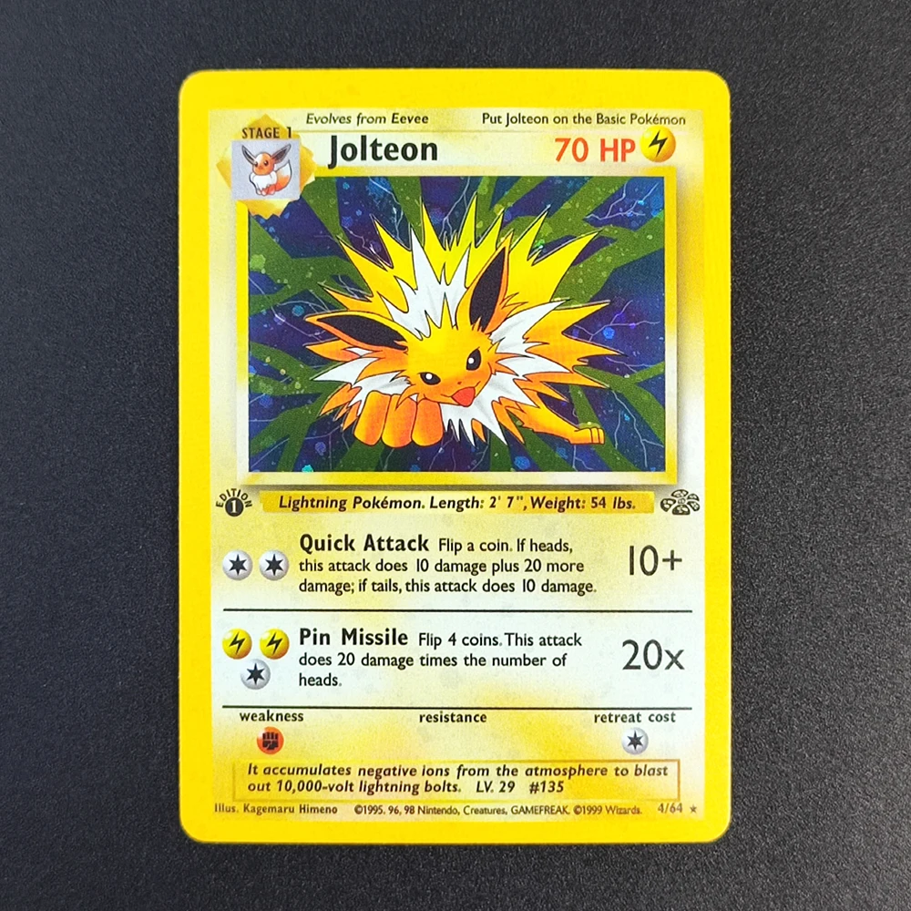 

Proxy Pokemon Card EN Gym Challenge 1st Jolteon 6/64 Super Rare Collectibles Card Single Classic Anime Cards Toys