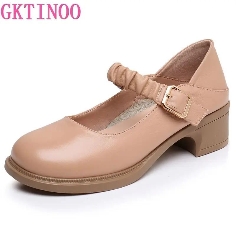 GKTINOO décolleté con punta tonda scarpe comode 2024 nuova primavera autunno scarpe con tacco alto piattaforma donna scarpe in vera pelle di grandi