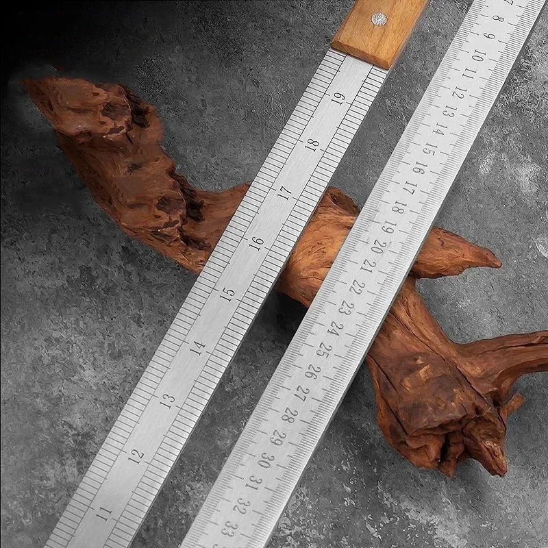 Forged Thickened Steel Rod Ruler Wooden Handle High‑Performance Quenched Steel Practice Training Ruler