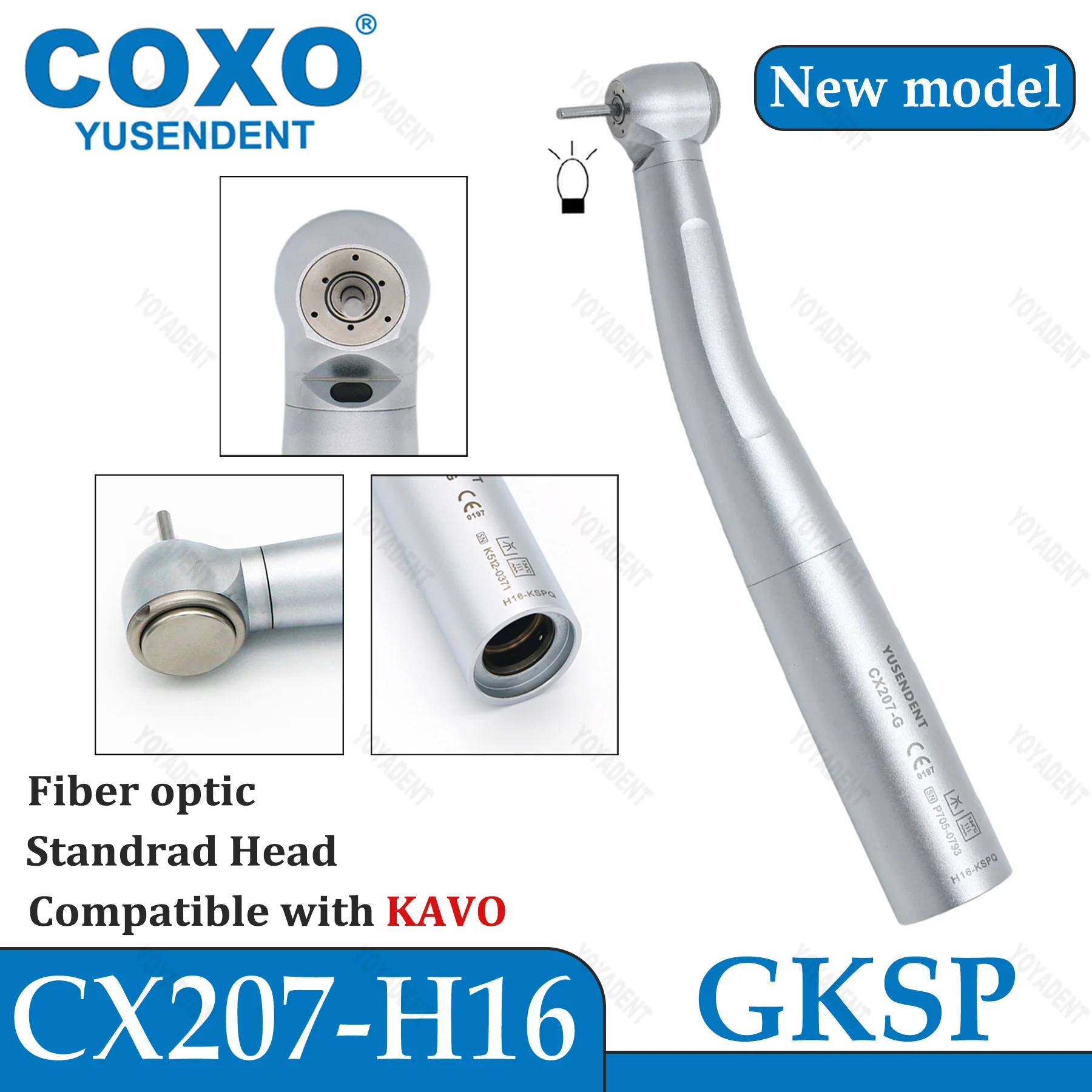 NEUES COXO Dental-Turbinen-Hochgeschwindigkeits-Handstück mit Glasfaser-6-Pin-Kupplung, passend für KAVO NSK Sirona Systeme CX207-G – Detail 6