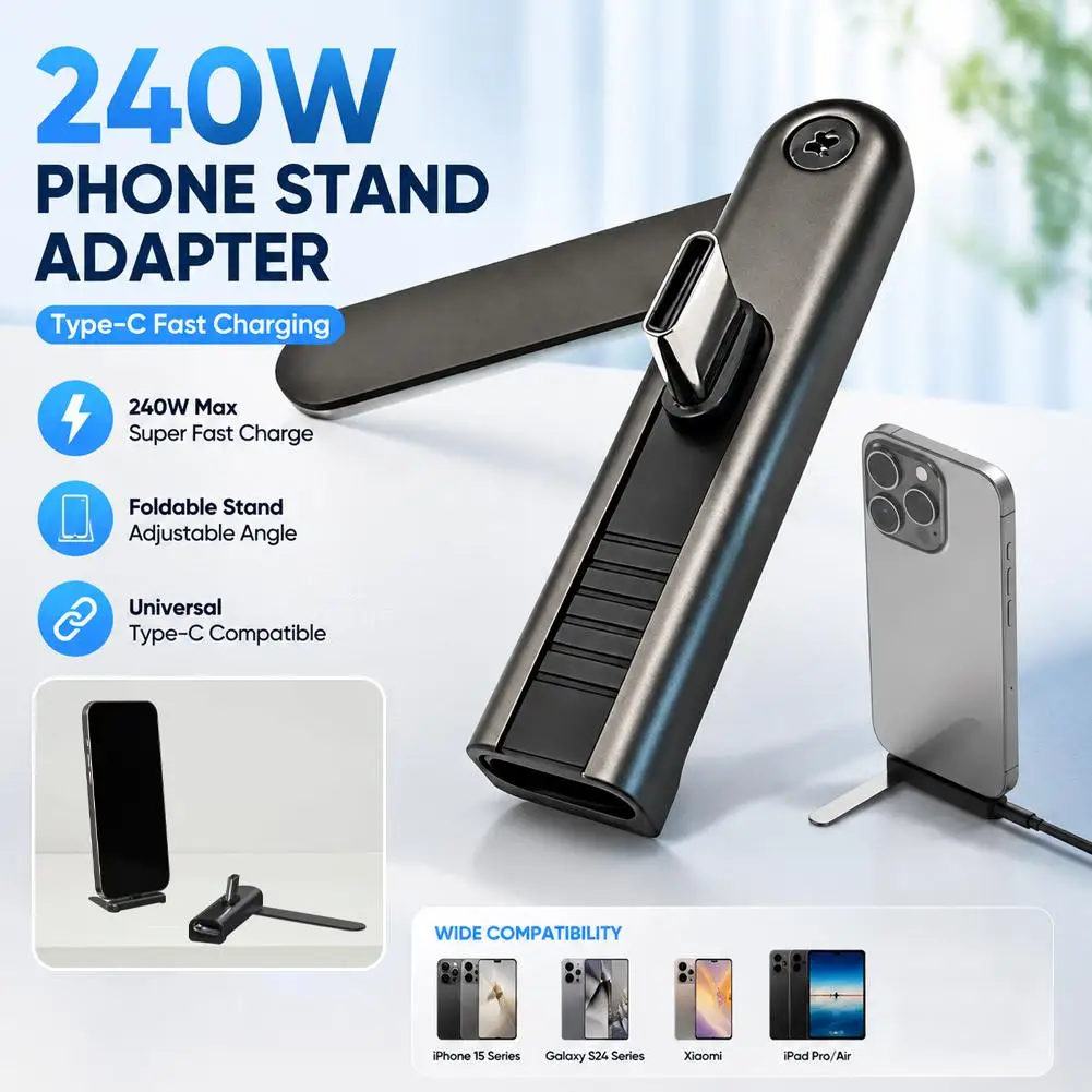 240W Type C Phone Charging Adapter Built-in Stand Bracket Multi-function Foldable Phone Converter For iPhone Xiaomi Samsung