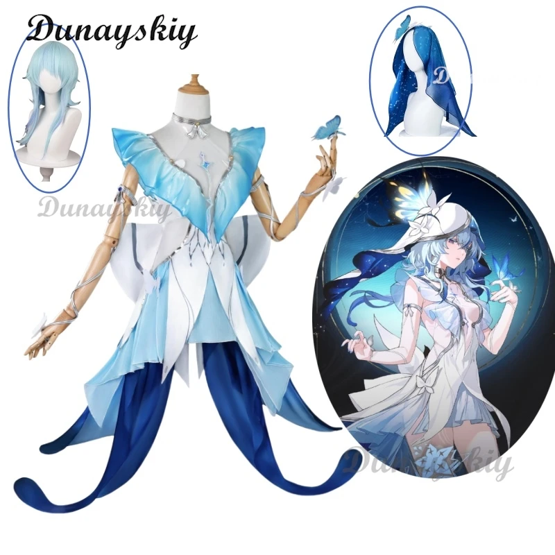 Game Wuthering Waves Cosplay The Shorekeeper Cosplay Costume Wig Blue Dress The Shorekeeper Halloween Roleplay Suit for Women