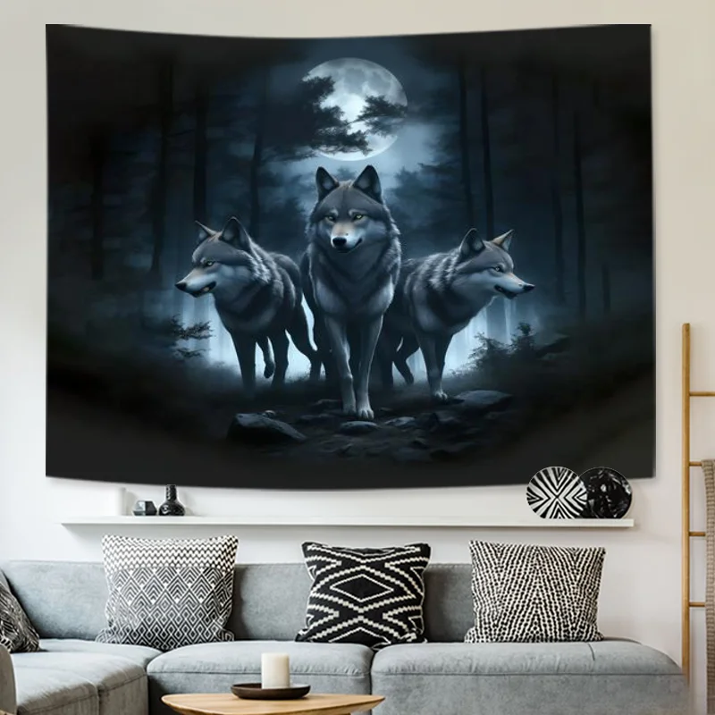 Wolf-Wandteppich, Wandbehang, Polyesterfaser, Raumdekoration für Schlafzimmer, Wohnzimmer, Heimdekoration, Geschenk mit kostenlosem Zubehör