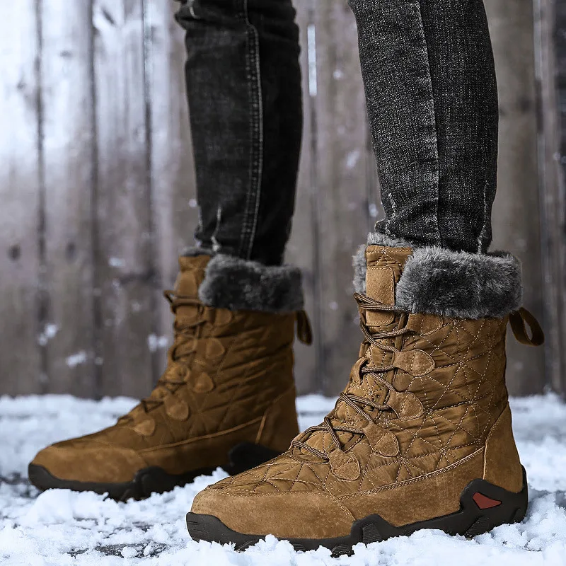 

Mens Winter High Top Cotton Boots Outdoor Big Size Trendy Shoes Warm Lace Up Snow Boots For Cold Weather