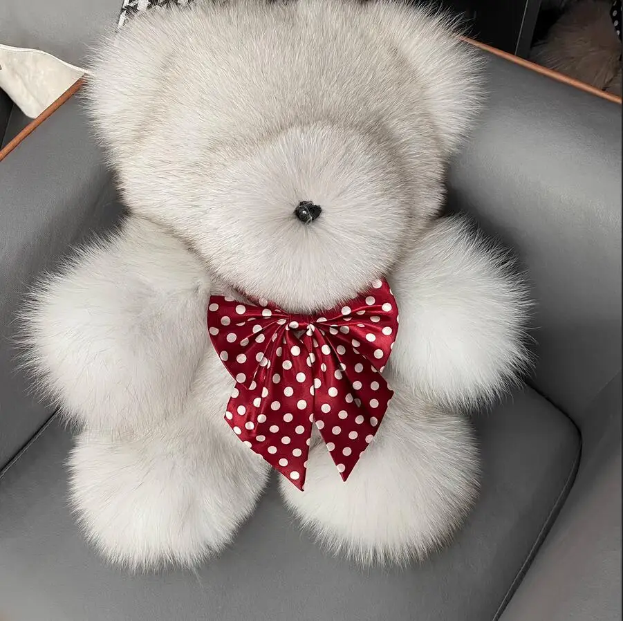 Luxury Genuine Fox Fur Teddy Bear Gift New Fluffy Toy Doll with Cute Hands and Feet Moveable Decoration Handmade