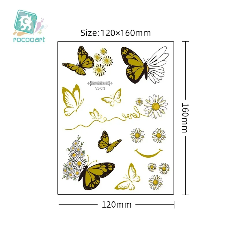 Rocooart Flash Metallic Waterproof Temporary Tattoo Gold Silver Tatoo Women Henna Butterfly Taty Design Tattoo Sticker