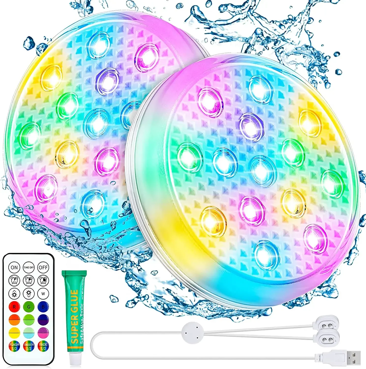 

Rechargeable Underwater Submersible Pool Lights with Remote IP68 Waterproof Color Changing Led Floating Lights for Hot Tub Bath