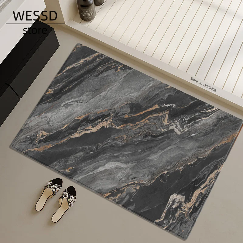 Abstract Print Bathroom Rug Flannel Soft Super Absorbent Toilet Rug Non-slip Doormat Small Carpet