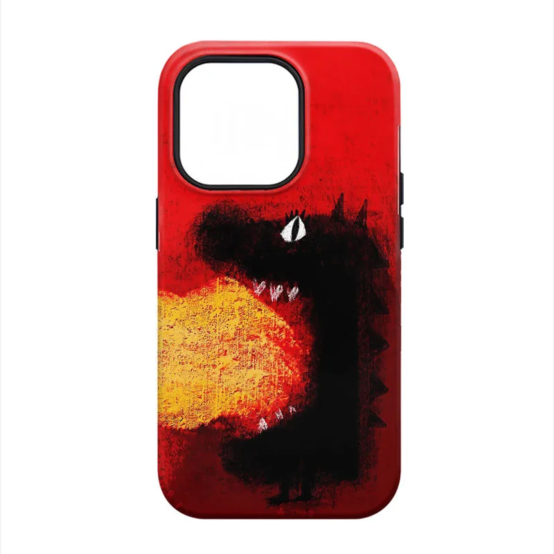 Creative INS Oil Painting Red Background Monster Fireball Phone Case for iPhone 15 14 11 12 13 Pro Max Plus Back Cover