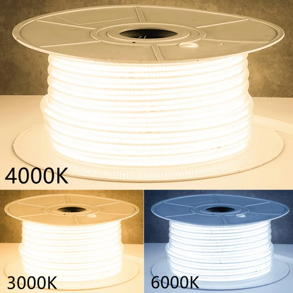 AC220V COB LED Strip 288LEDs/M RA90 3000K 4000K 6000K IP65 Waterproof with EU Plug for Outdoor Garden Bedroom Kitchen Decor Lamp